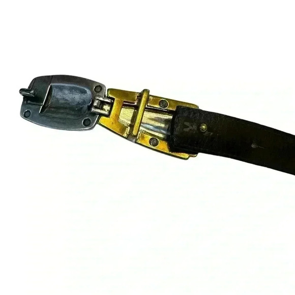 Brighton Reversible Black/Brown Skinny Belt w/ hook & eye two-tone gold/silver M - Picture 4 of 4